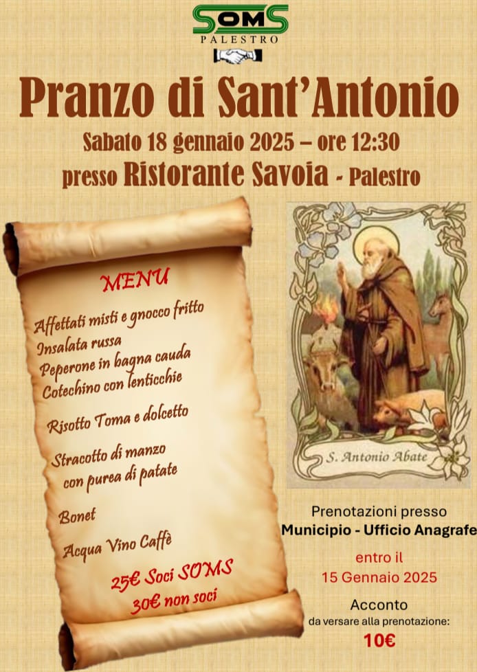 Locandina del pranzo di Sant'Antonio del 2025